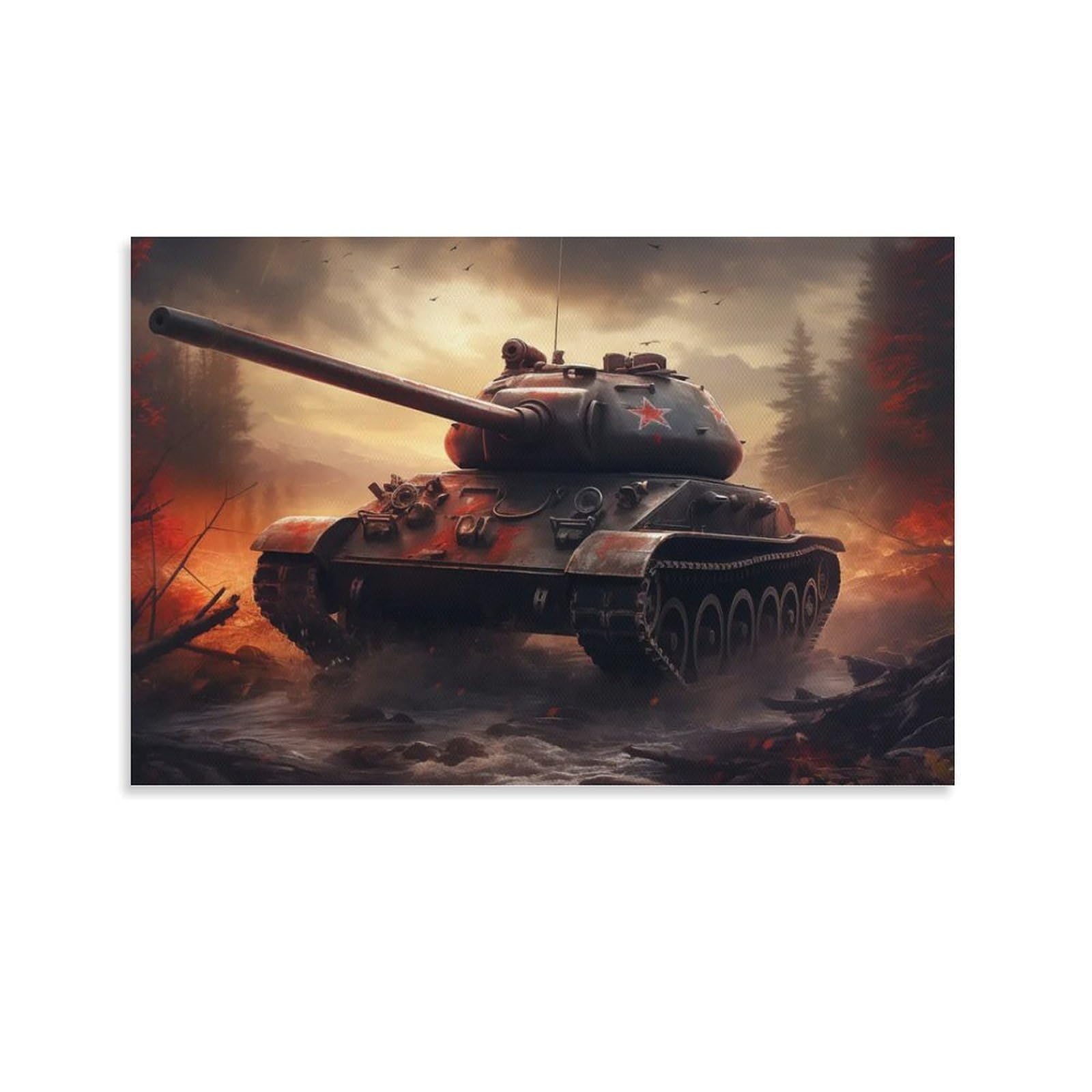 CPLVKWRQJ Tank 1 Piece WWII Tank in Battle Scene Canvas Wall Art - Bedroom Canvas Painting Easy to Clean Statement Piece Wall Decor 20x30inch(50x75cm)
