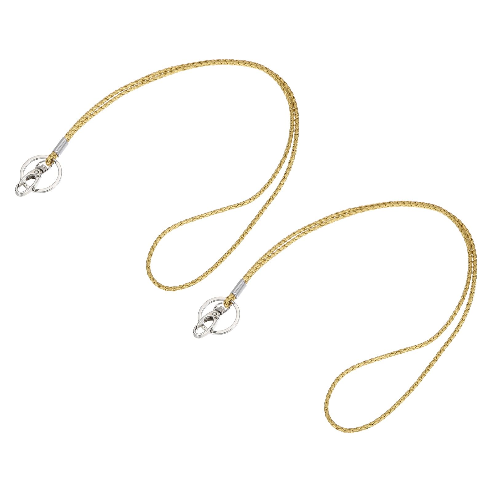 PATIKIL Office Leather Lanyards 19 Inch, 2 Pcs Key Braided Lanyard Neck Necklace Strap Work Card Holder with Clasp/Ring for Keys ID Badges Name Tag USB Flash Drive, Gold