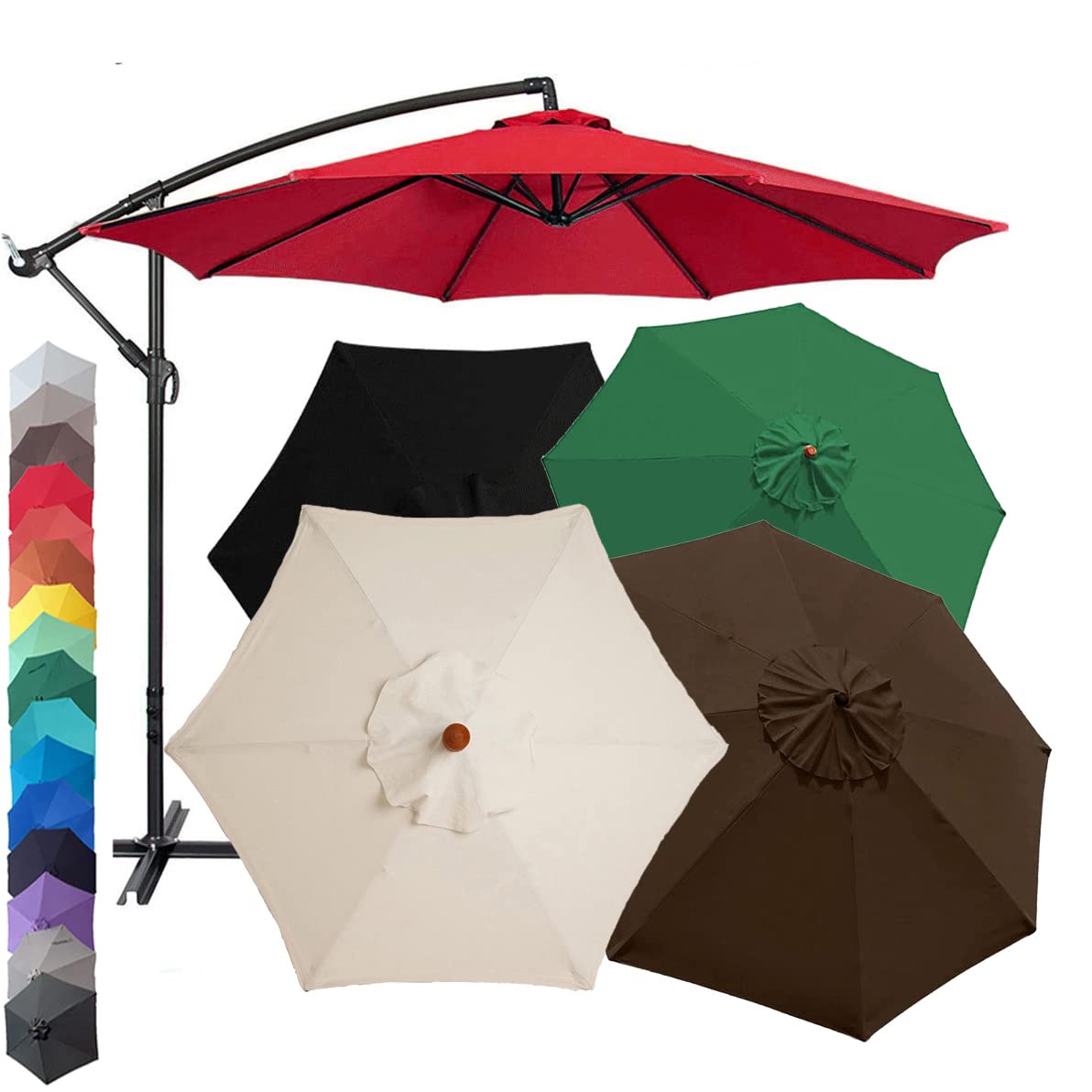 QIAO Q Replacement Parasol Canopy Cover - UV 30+ - 2.7M/3M & 6 Arms/8 Arms -replacement Parasol Fabric Cover for Garden Patio Umbrella (3m/6bones,Dark Green)