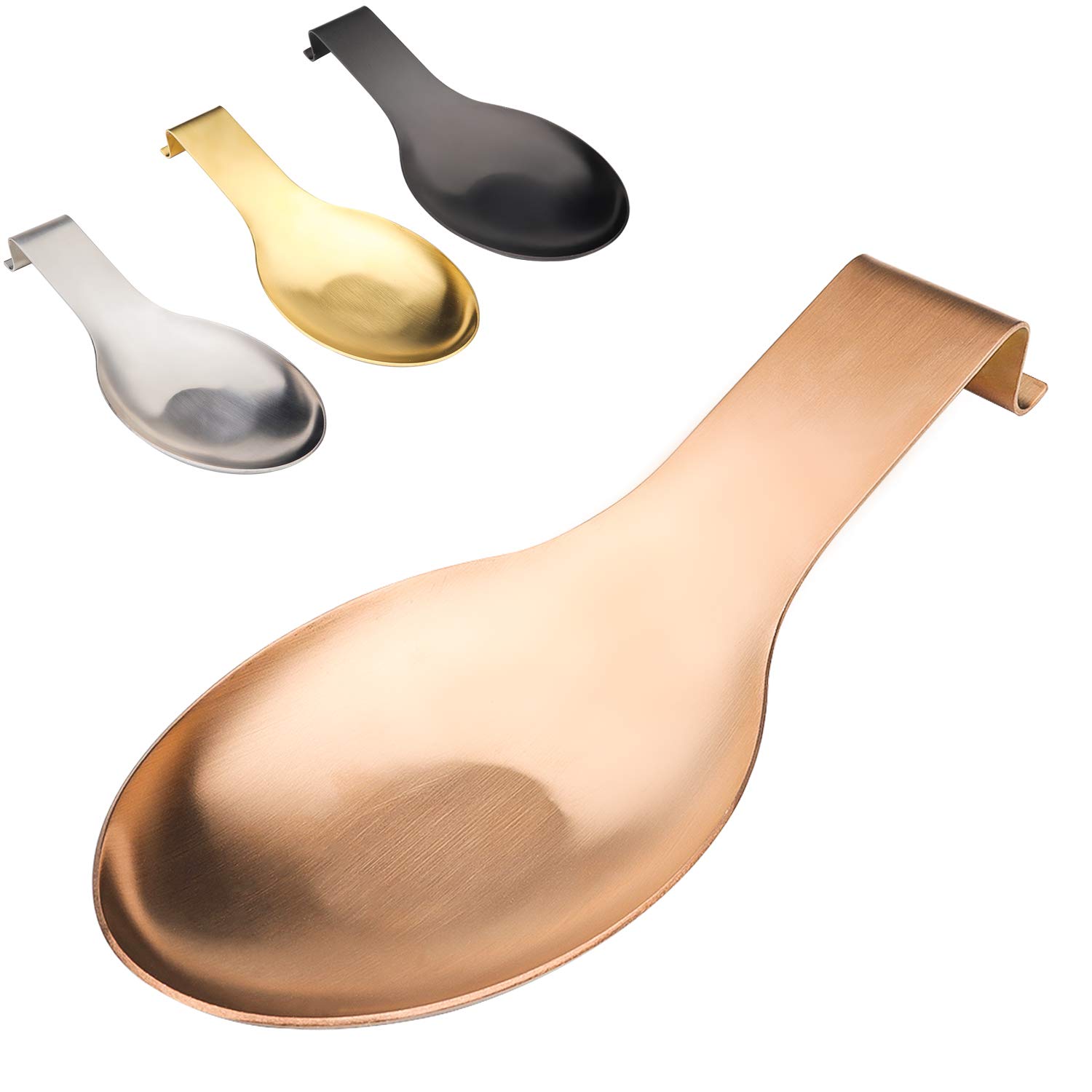 Stainless Steel Spoon Rest, Spatula Ladle Holder, Stainless Steel Utensil Spoon Rest Holder, Brushed Finish, Dishwasher Safe 9.8 x 3.7 Inch (Rose Gold 1PC)