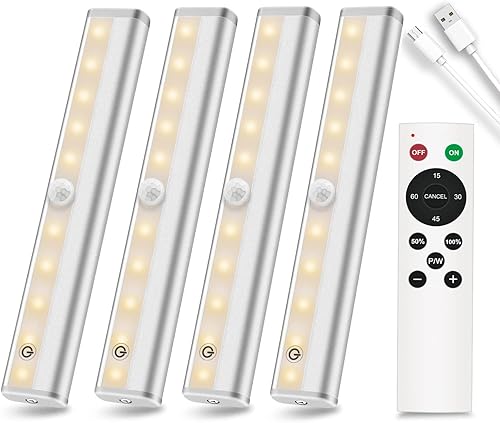 Miniatura 9 de Luz LED para armario, 20 LED, recargable, control remoto, luz debajo del gabinete, iluminación inalámbrica, barra de luz nocturna en cualquier lugar
