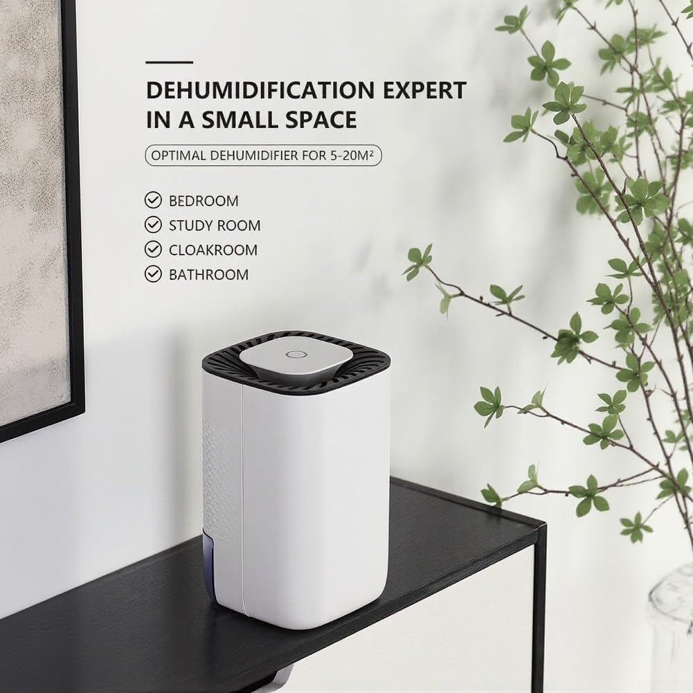 Deumidificatore compatto e intelligente, per piccoli spazi, 5-20 ㎡, silenzioso e portatile, per camera da letto, bagno, armadio, rimozione dell'umidità a risparmio energetico, bianco (standard europeo
