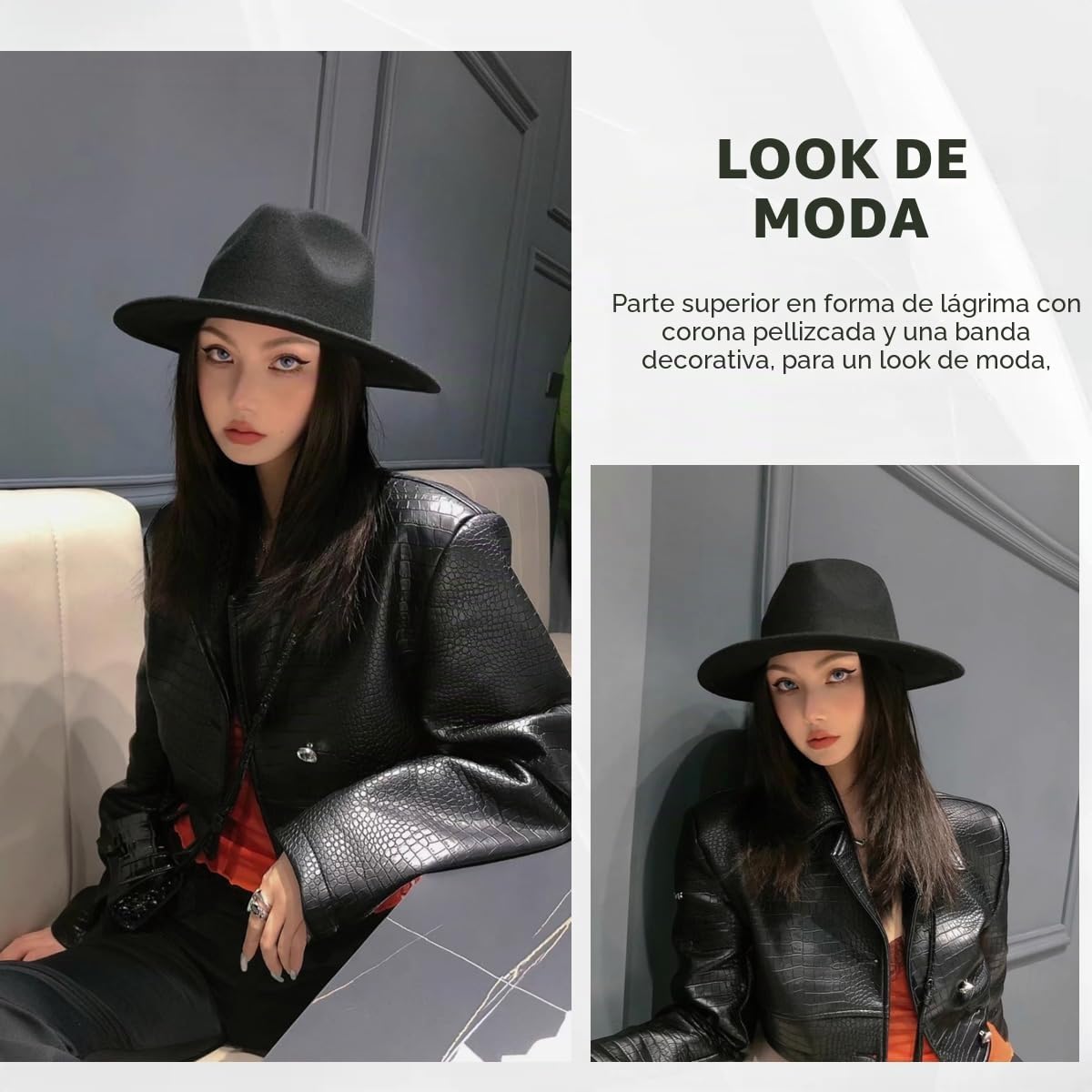 QUUPY Sombrero Fedora clásico de ala ancha con hebilla de cinturón, sombrero de Panamá de fieltro para mujeres y hombres (rojo)