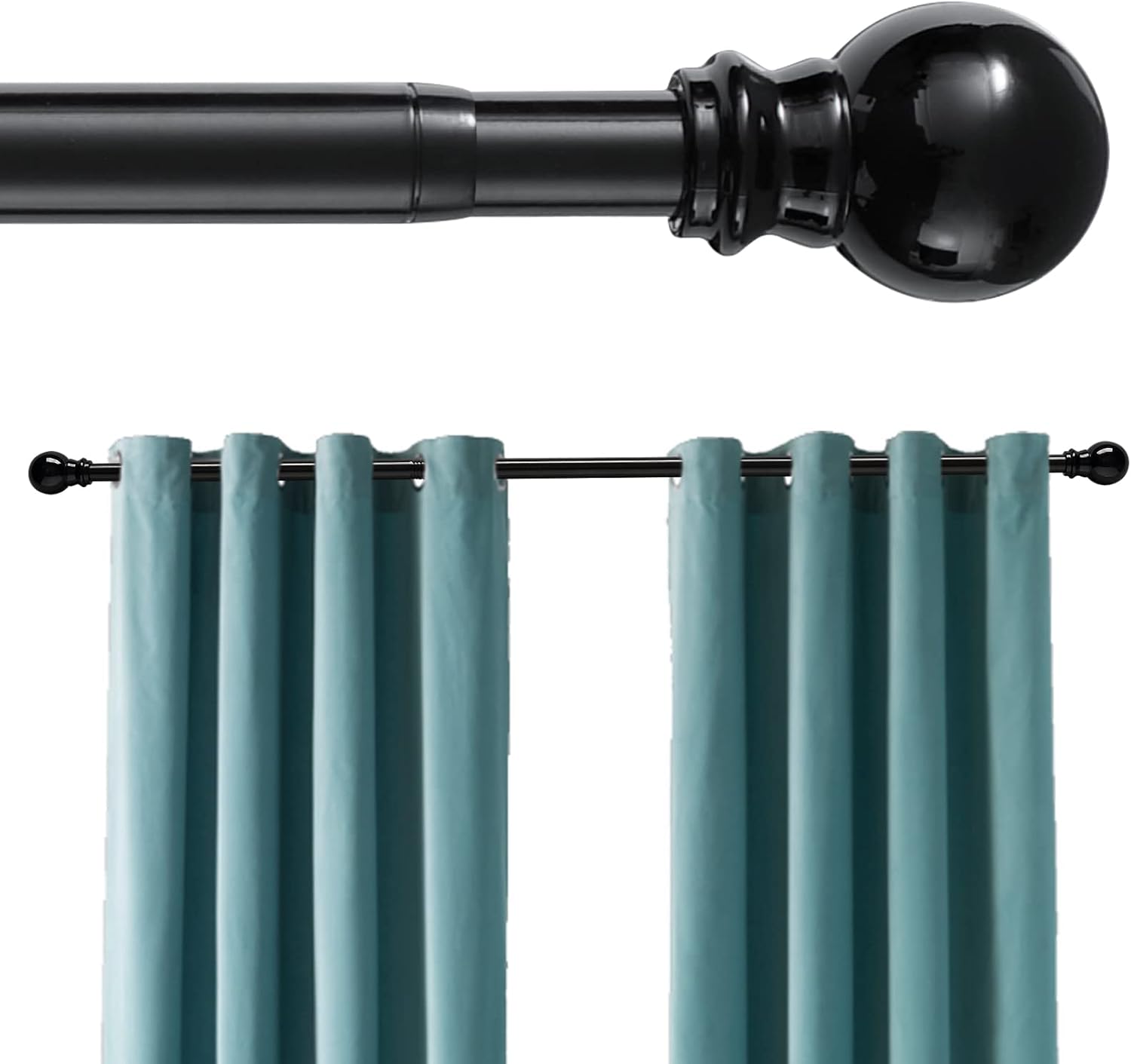 Long Curtain Rods for Windows 132 to 152” Telescoping Adjustable - 1 Inch Heavy Duty Black Curtain Rod 4 Brackets - Decorative Curtains Rods for Sliding Glass Door, Living Room, Bedroom