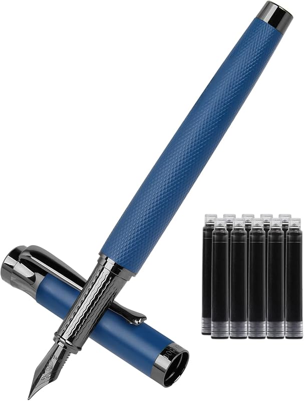 Juego de pluma estilográfica de lujo, pluma de tinta para una escritura suave, punta mediana, incluye 10 cartuchos de tinta y convertidor de tinta, el mejor estuche de regalo para hombres y mujeres, elegante, caligrafía, ejecutivo, pluma de oficina-Azul