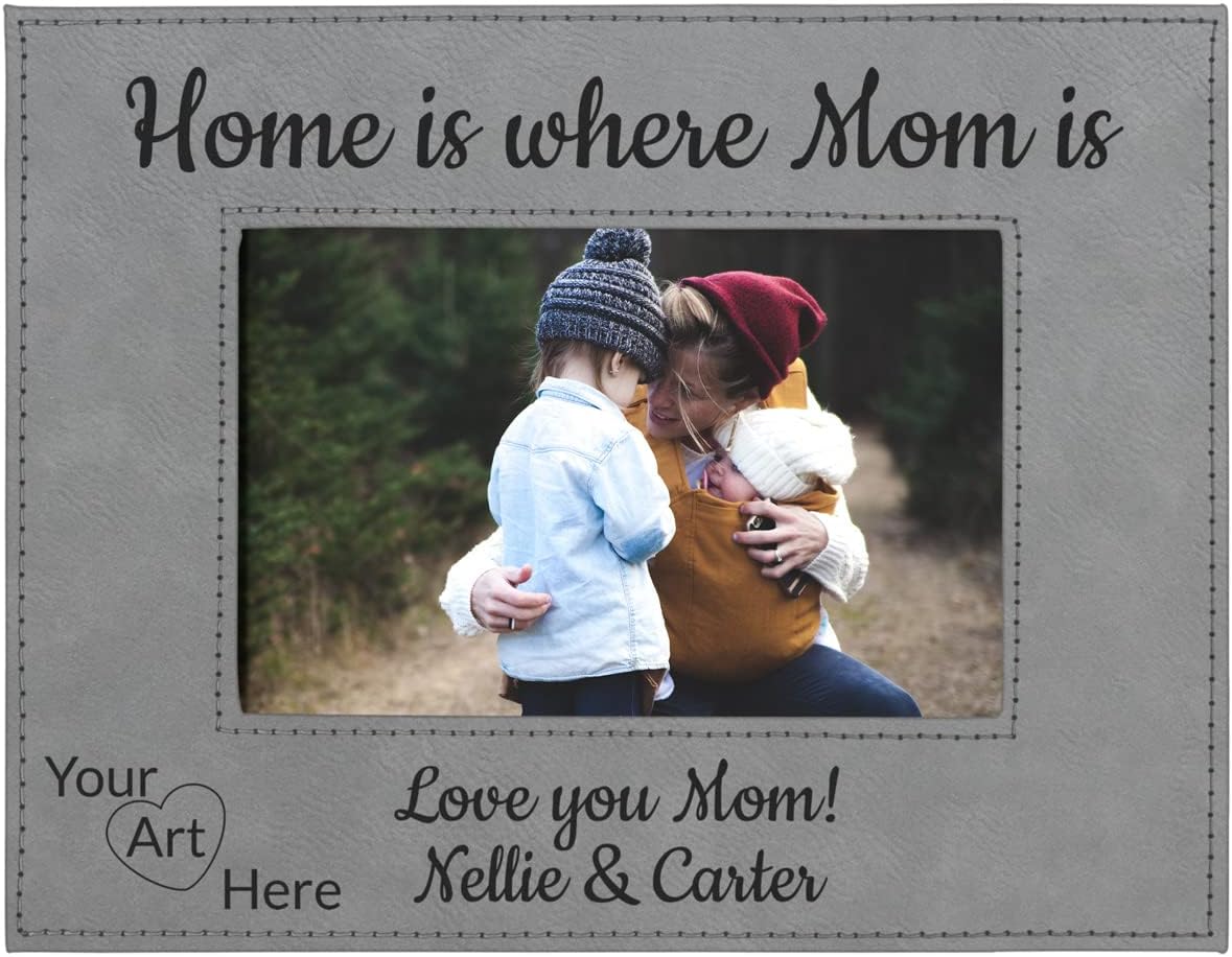 Personalized Faux Leather Picture Frames - Customizable With Your Text and Art. Offered In A Variety Of Sizes and Colors To Match Your Style (Gray, 6 x 4")