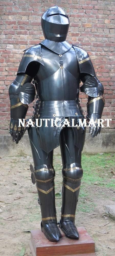 NauticalMart Black Wearable Medieval Knight Suit of Armor Reenactment