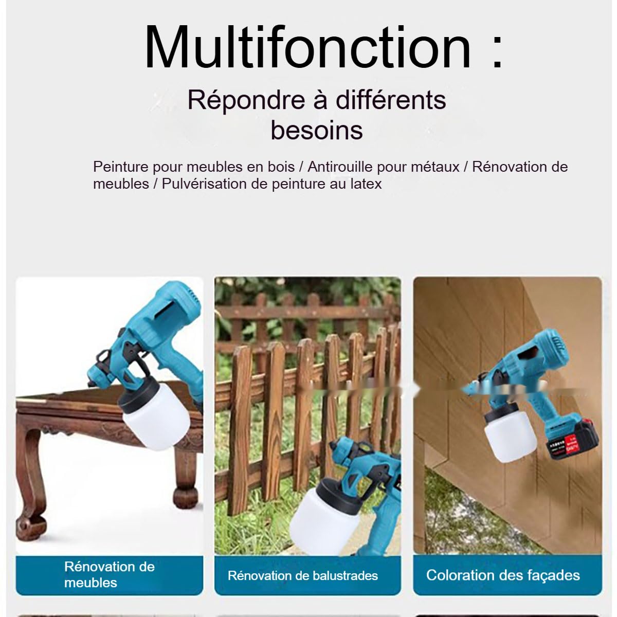 P70 Pro | Pistolet De Peinture Professionnel À Batterie, 800ml DIY Pistolet A Peinture sans Fil, Pulvérisateurs De Peinture Portable avec Débit Réglable pour Mur, Bois (Une Batterie, 5 Piles)