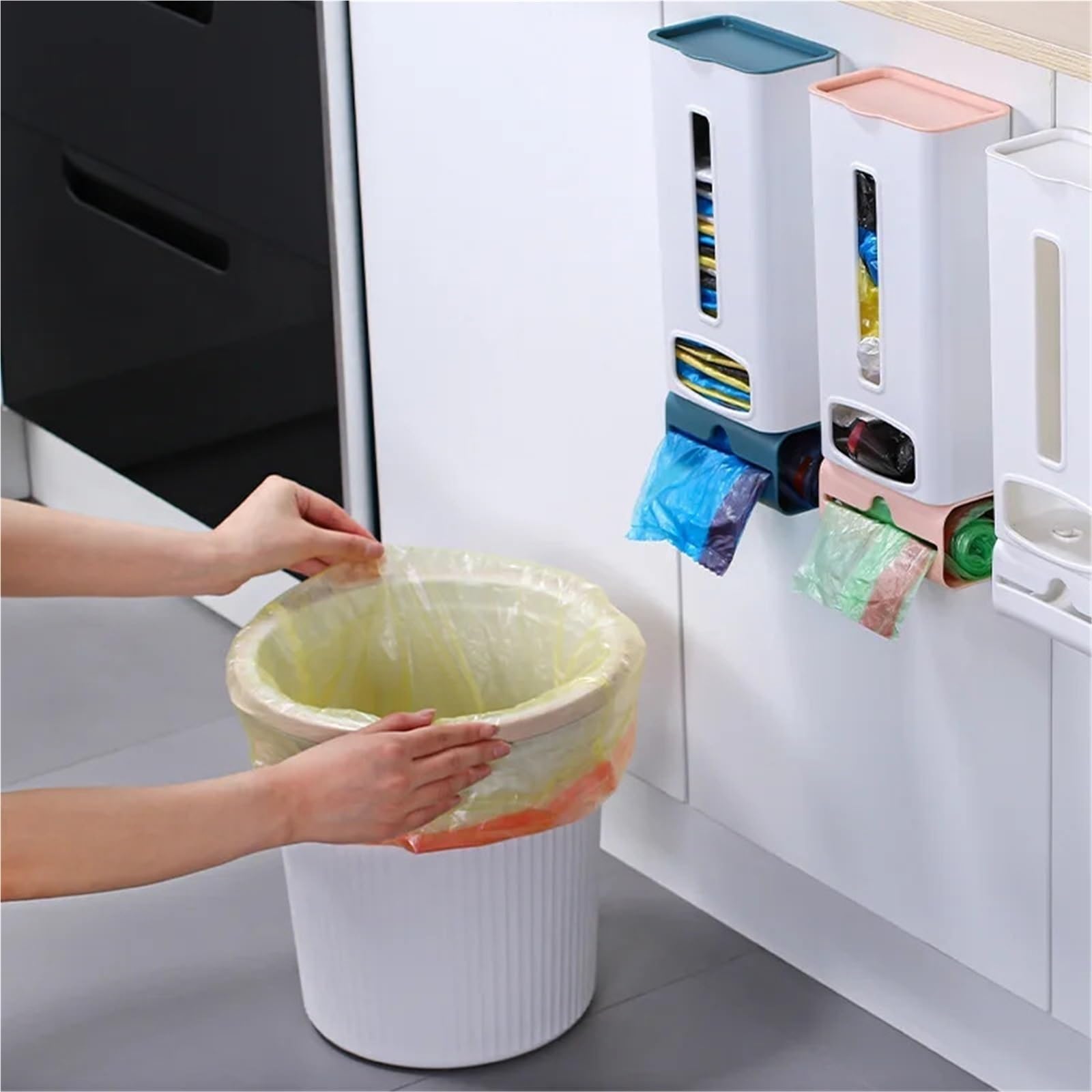 Caja de Almacenamiento Bolsas Basura for Colgar en la Pared, Organizador plástico for Cocina, dispensador for baño, Accesorios, 2 uds para Cocina y Baño(White)