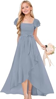 Clothfun Chiffon Flower Girl Dresses Flutter Sleeves Junior Bridesmaid Dress A Line First Communion Dress CY245