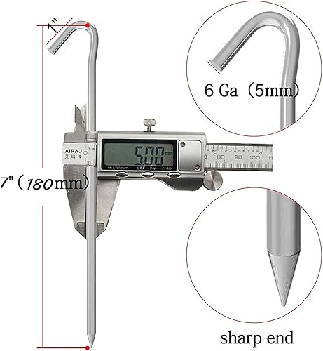 Miniatura 6 de 20 clavijas de tienda de campaña de 7 pulgadas con gancho, varilla hexagonal, clavos para jardín, camping, para lanzar tiendas, toldos