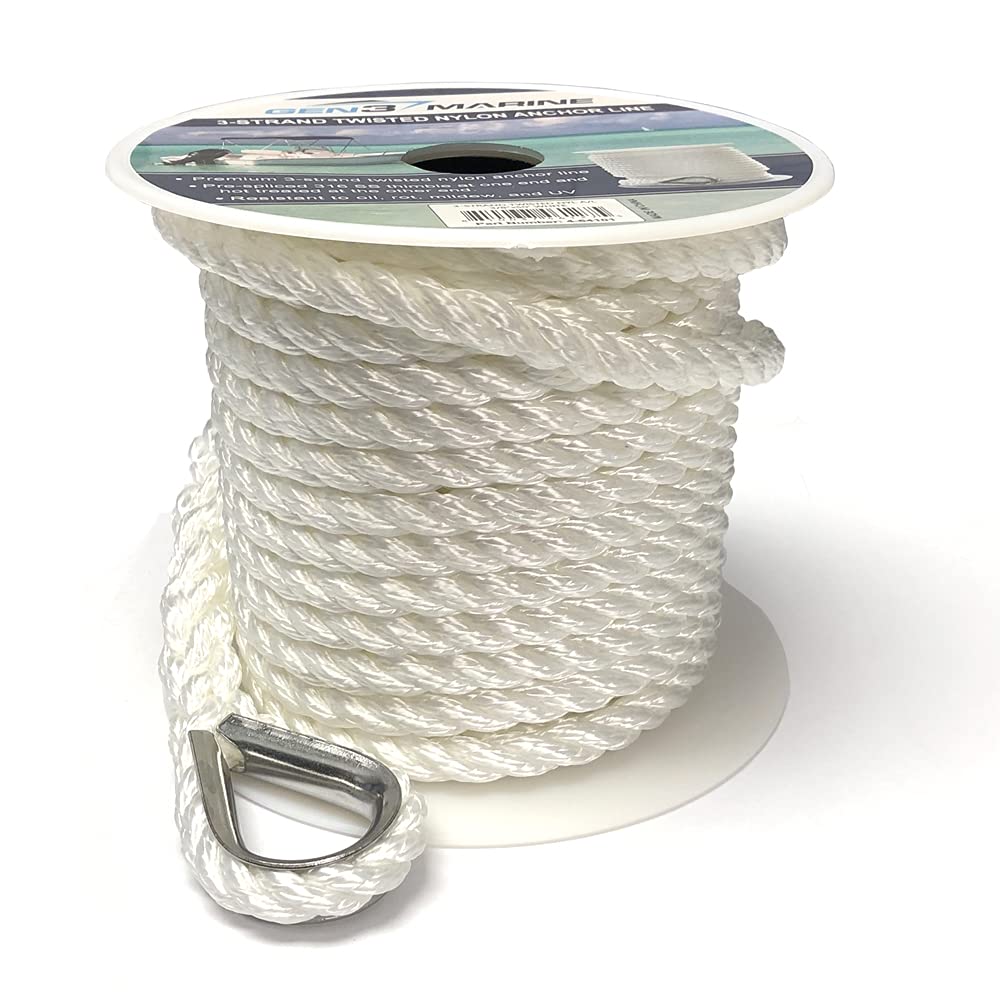 Gen3 Marine 3 Strand Twisted White Boat Anchor Line (3/8" x 150')