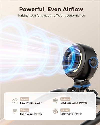 Miniatura 3 de SWEETFULL Ventilador para cochecito de bebé, 4000 mAh, recargable, silencioso de 4 velocidades, con pantalla LED y luz nocturna, mini ventilador