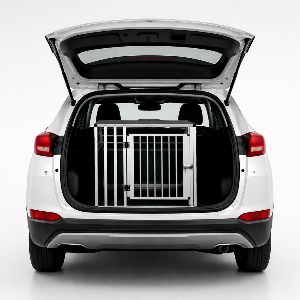 NK Transportín Perro Coche - Jaula para Perro con con Puerta y Cerradura, Ligera y Resistente, Diseño Compacto, Montaje Rápido y Sencillo, Fácil de Limpiar, Espacioso y Cómodo, Tamaño M