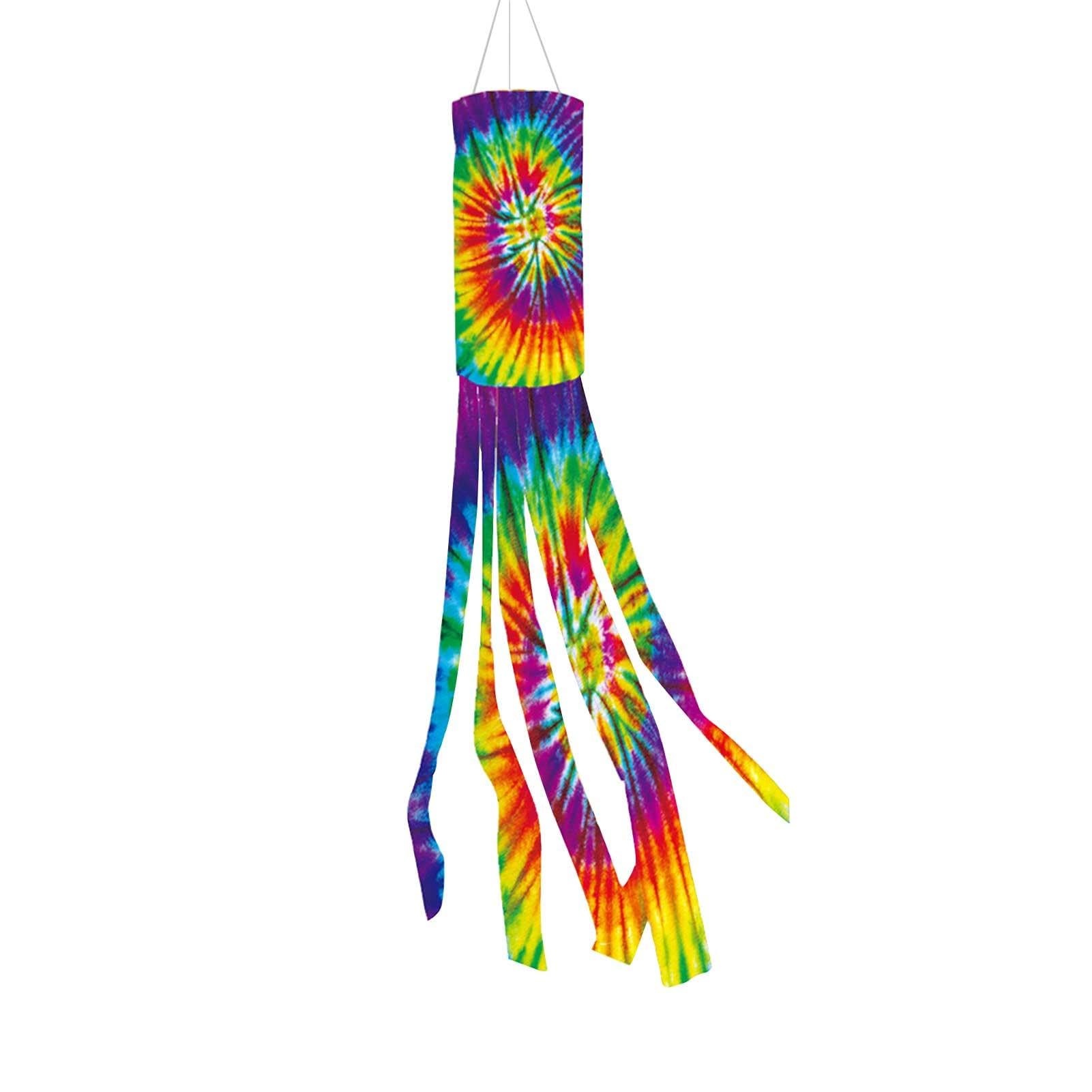 Gdiojnfg Windsocks And Spinners, Rainbow Windsock, Patriotic Wind Sock Flag, Tie-Dye Rainbow Color Decorative Flag With Metal Swivel Clip, Polyester Hanging Tie-Dye Cloth Flag For Gardens, Patios