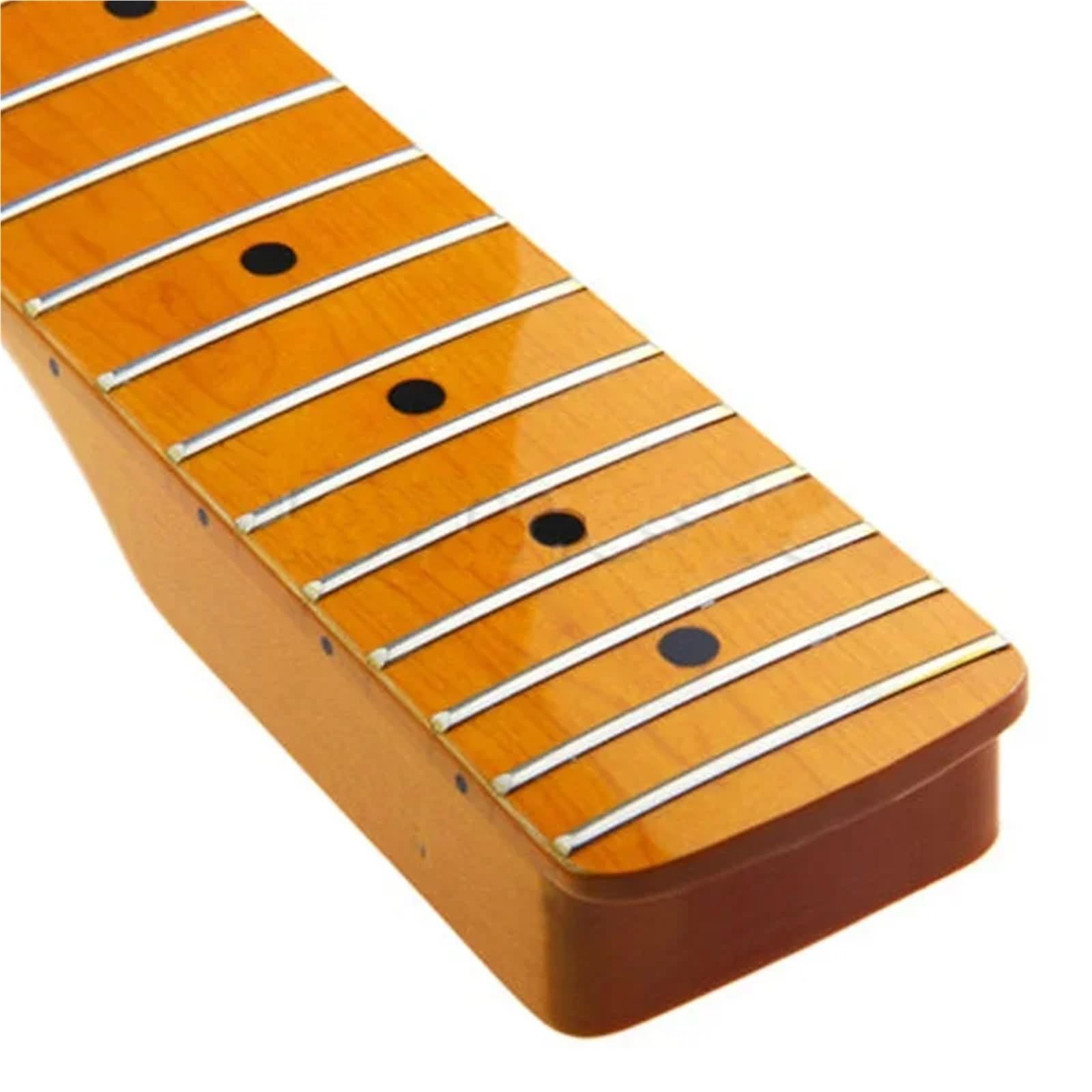 Manico Chitarra Elettrica Manico in acero di ricambio con finitura lucida gialla e intarsio sul retro in palissandro. Manico in acero.