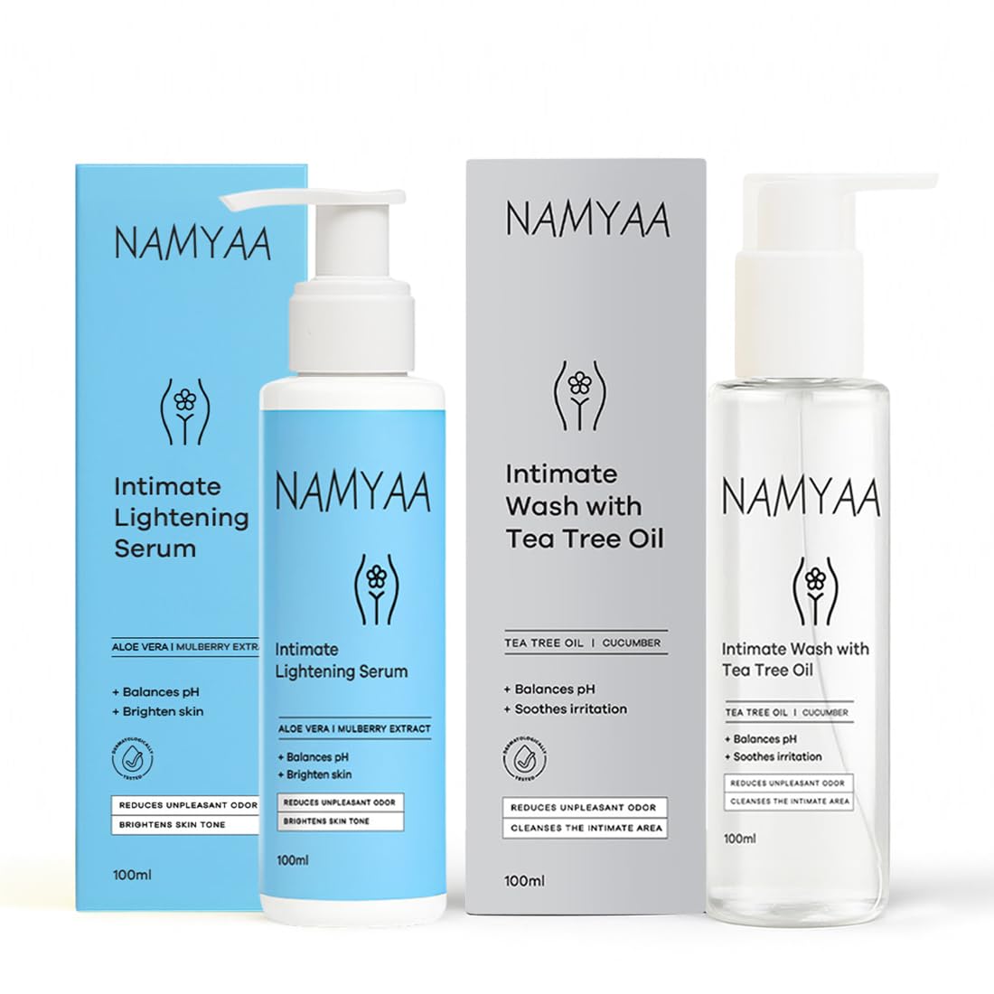 Namyaa Intimate Lightening Serum and Hygiene Wash for Men and Women, 100 gram each