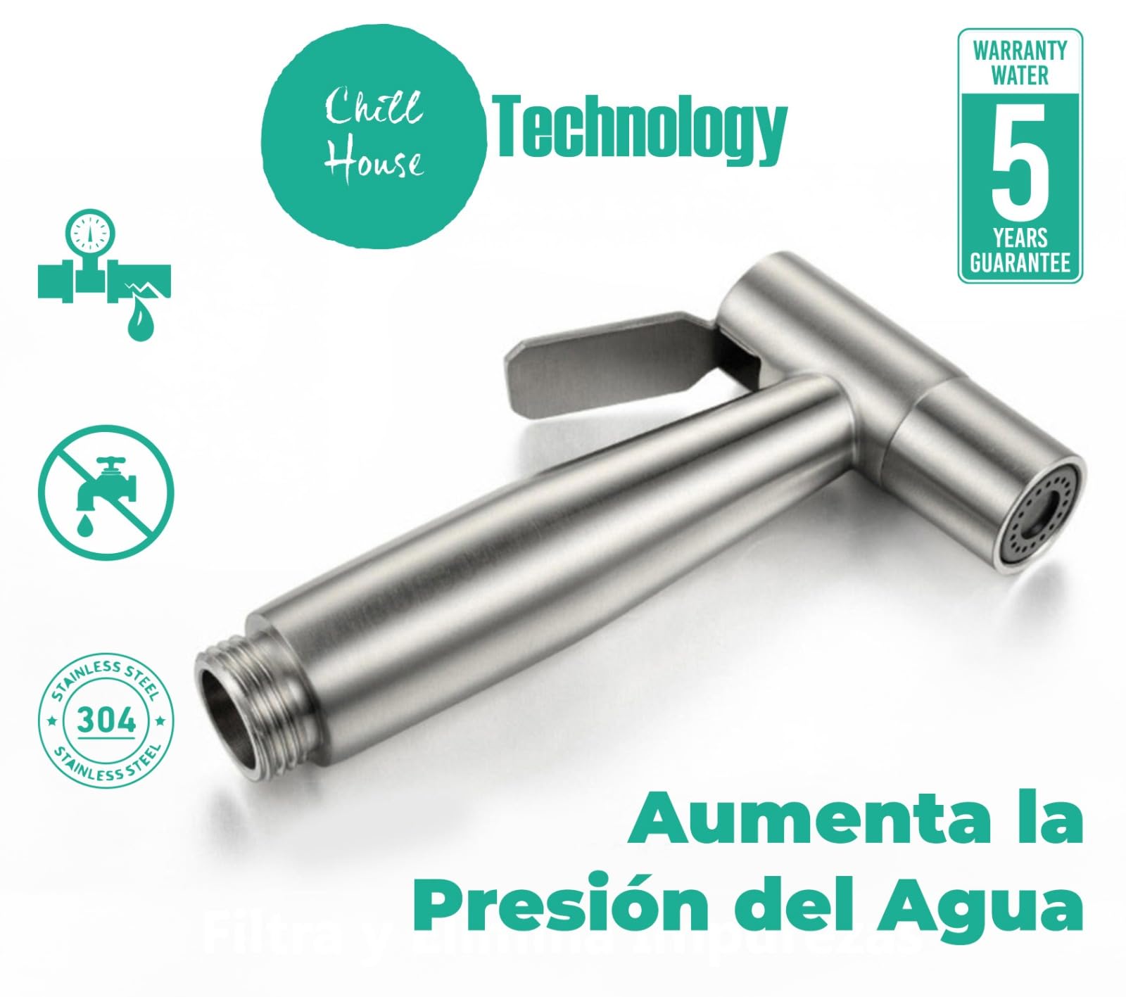 CHILL HOUSE Ducha Higienica para WC en Acero Inox con Grifo bidet, Manguera y Ducha bidet para Inodoro Completo - Grifo para WC con Ducha inodoro para Duchas Higienicas