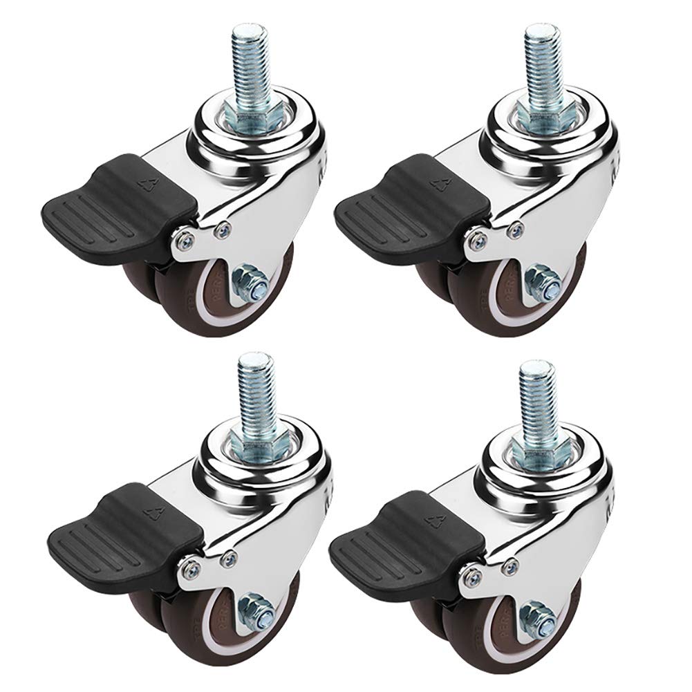 GYRAZXS Heavy Duty 2" Swivel Casters with Brake Silent Rubber Furniture Wheels M10 Thread Dual Wheel Design for Carts Sofas & Cabinets 100kg Load Capacity