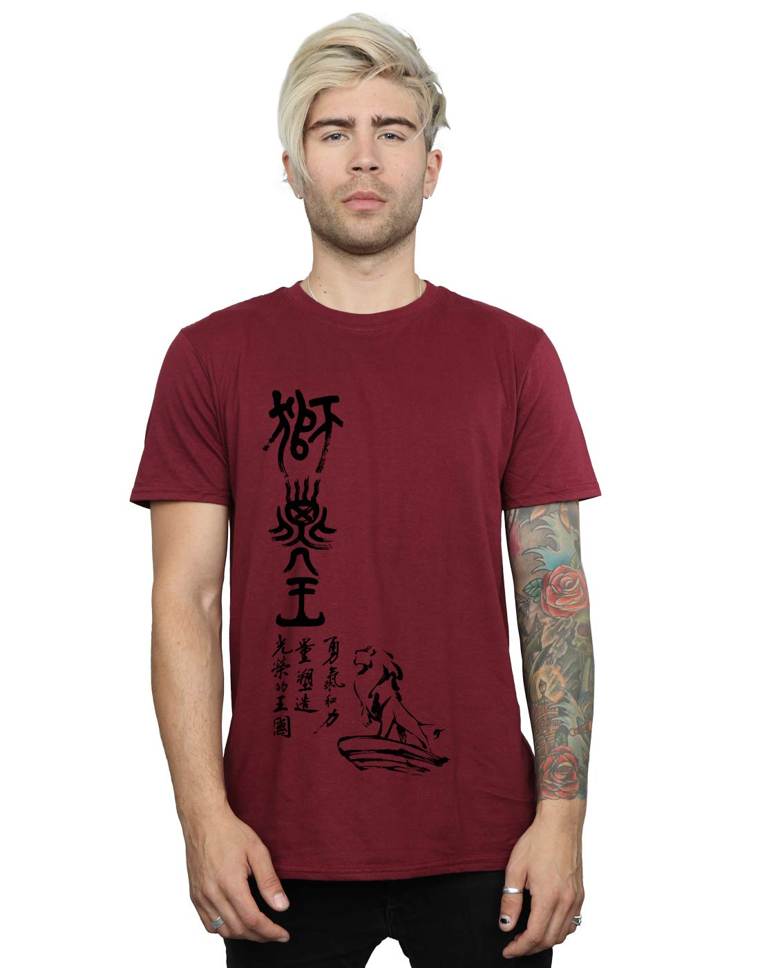 Absolute Cult Men's Burgundy Disney The Lion King Pride Rock Calligraphy T-Shirt Large