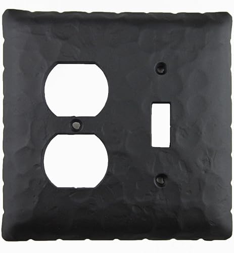 Rustic Rancho - Cubierta de placa de interruptor dúplex de hierro forjado EPH46 (negro)