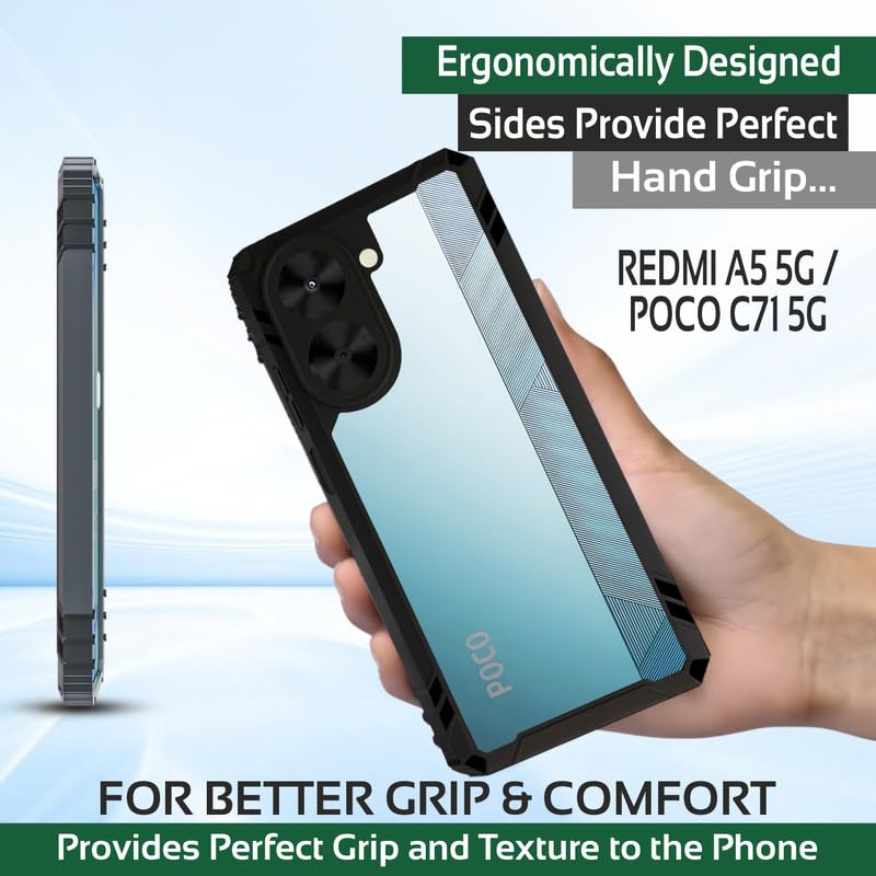 Image of AIBEX Crystal Clear Back Cover Case for Poco M7 5G / Redmi 14C 5G / Redmi A4 5G / Poco C75 5G | Shockproof & Slim Design | 360 Protection | Transparent Non-Yellowing Back Cover