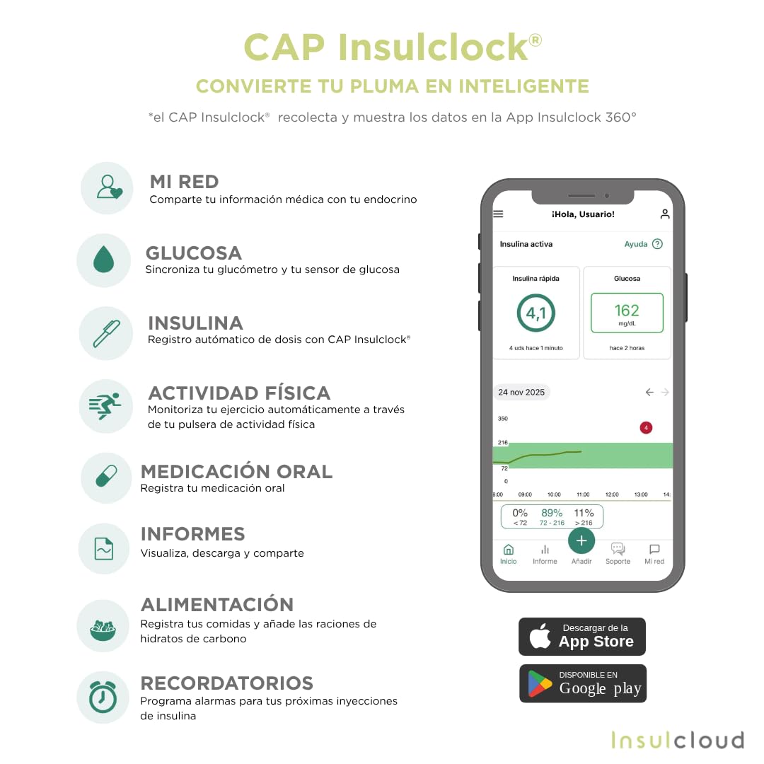 Cap –Capuchón Inteligente para Pluma de Insulina con Bluetooth y Registro Automático – Gestión de Diabetes en tu Rutina Diaria – Compatible con Flextouch y KwikPen. (KwikPen)