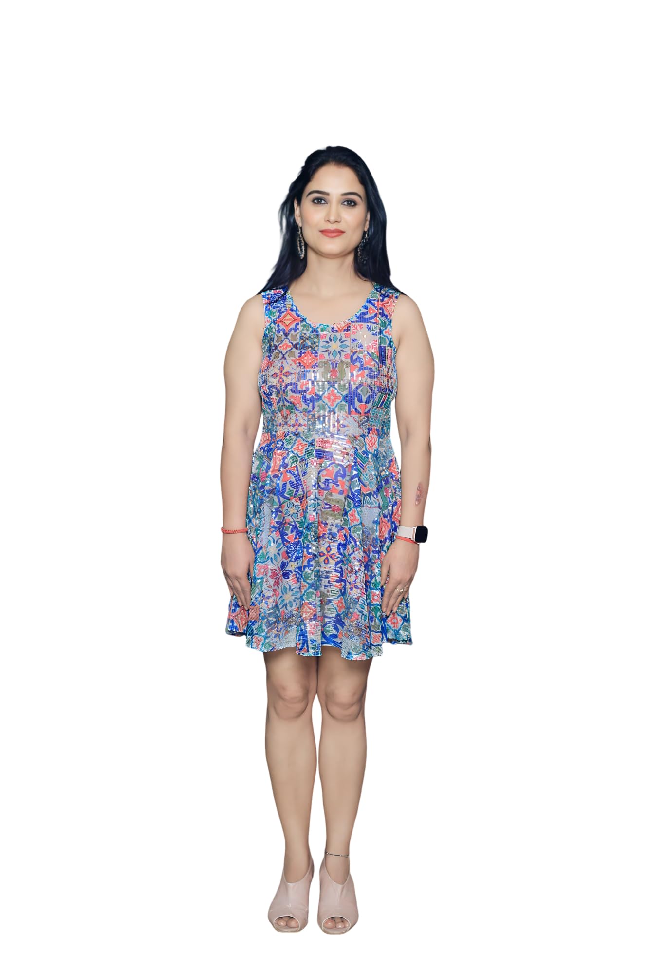 Ravi Rajoria Short Lycra Sequance Dress for Women Free Size Printed017-image-39