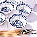 BOSILI Chinese Blue and White Ceramic Rice Bowls and Chopsticks Set of 4 for Soup Snack (4 Pieces)