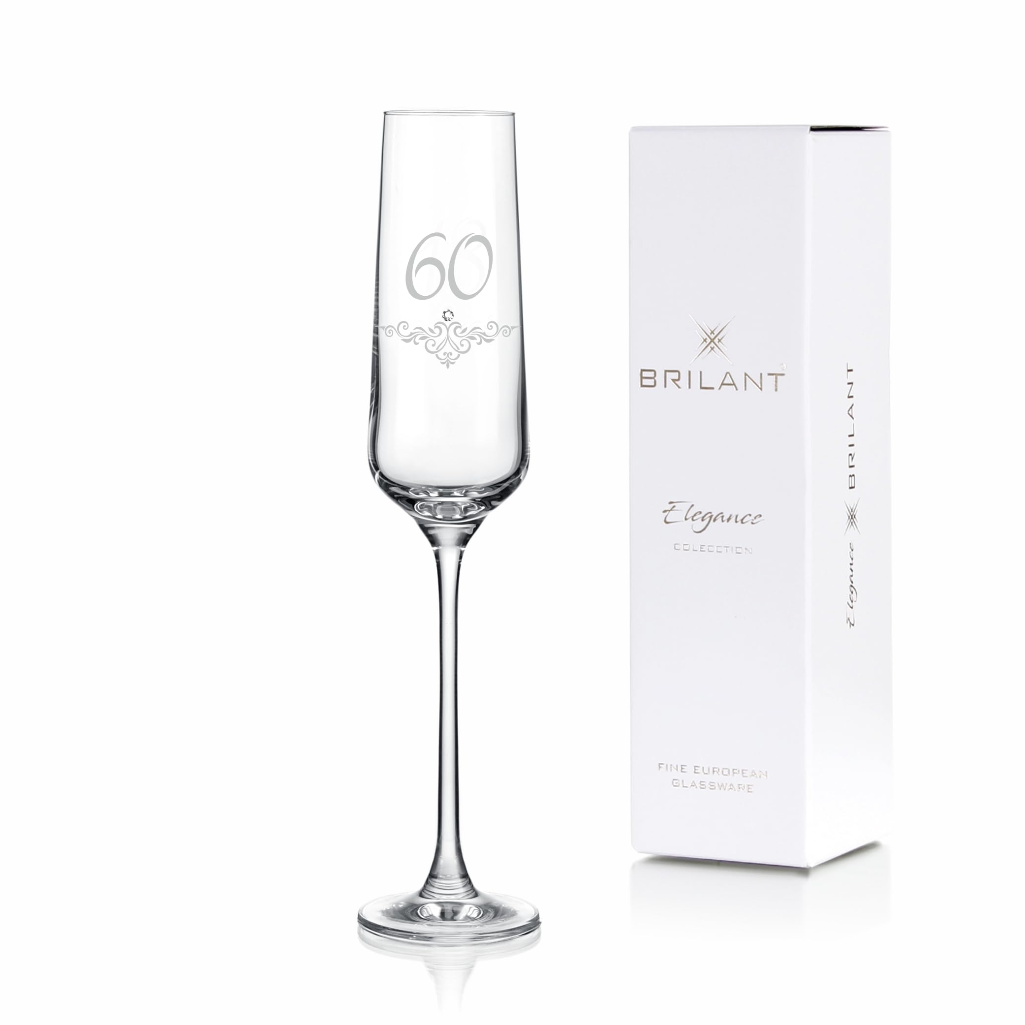 Coupe à champagne gravée en cristal Poem avec ornements dorés pour 60e anniversaire