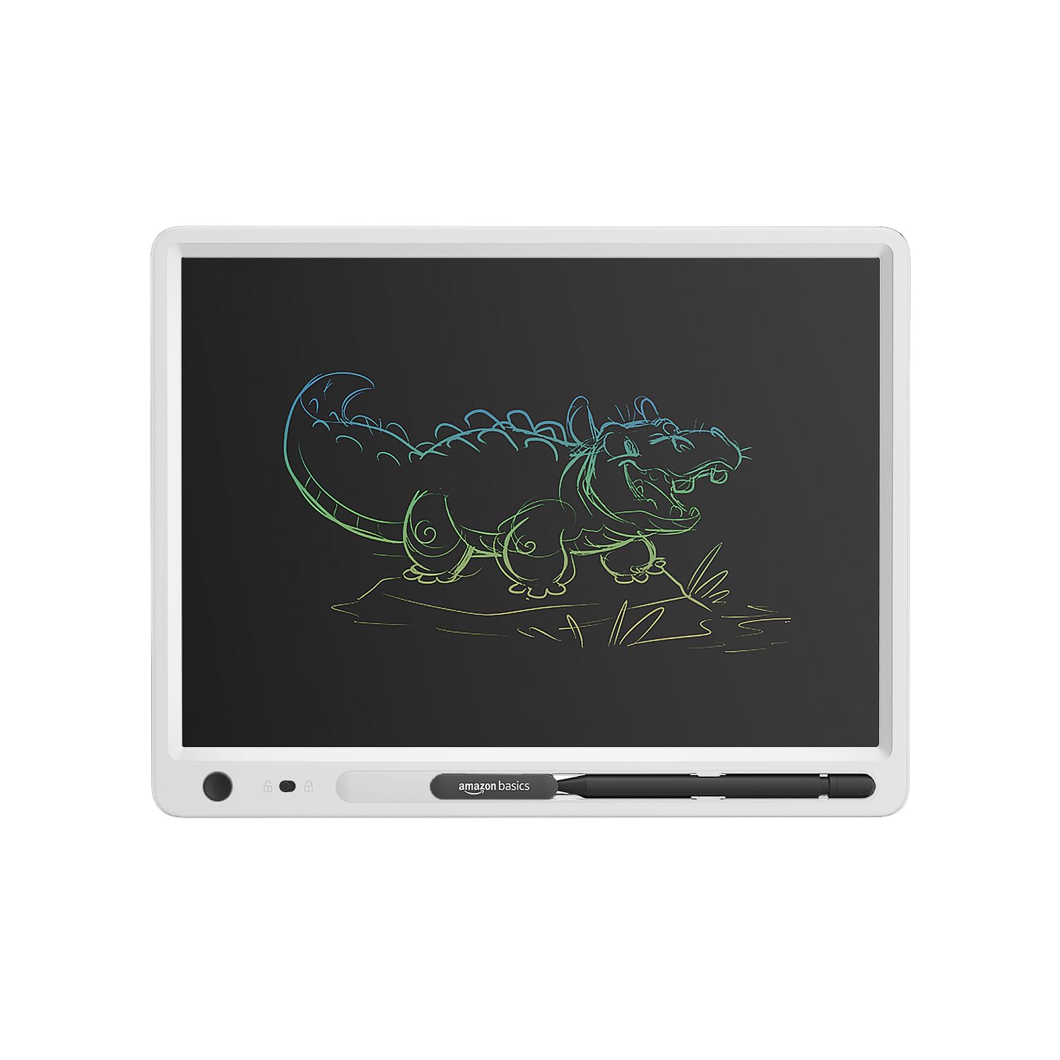 Amazon Basics Writing Tablet with 15-inch Rainbow Colour LCD Screen and Stylus Pen for Kids & Adults (White)