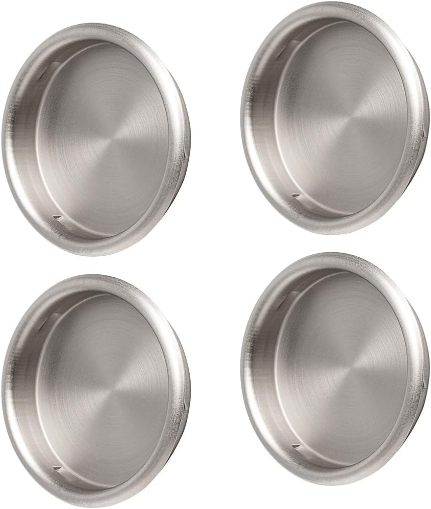 DonYoung 4PCS Closet Door Finger Pull Satin Nickel- 2-1/8”, Easy Snap-in Circular Sliver Closet Door Pulls, No Nails Needed, Perfect for Cabinet, Pocket, Sliding, Bi-Pass Doors
