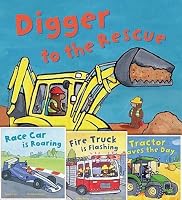 Busy Wheels Set of 4 Paperback Books: Race Car Is Roaring / Tractor Saves the Day / Fire Truck Is Flashing / Digger to the Rescue B01F9QGX5A Book Cover