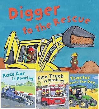 Busy Wheels Set of 4 Paperback Books: Race Car Is Roaring / Tractor Saves the Day / Fire Truck Is Flashing / Digger to the Rescue