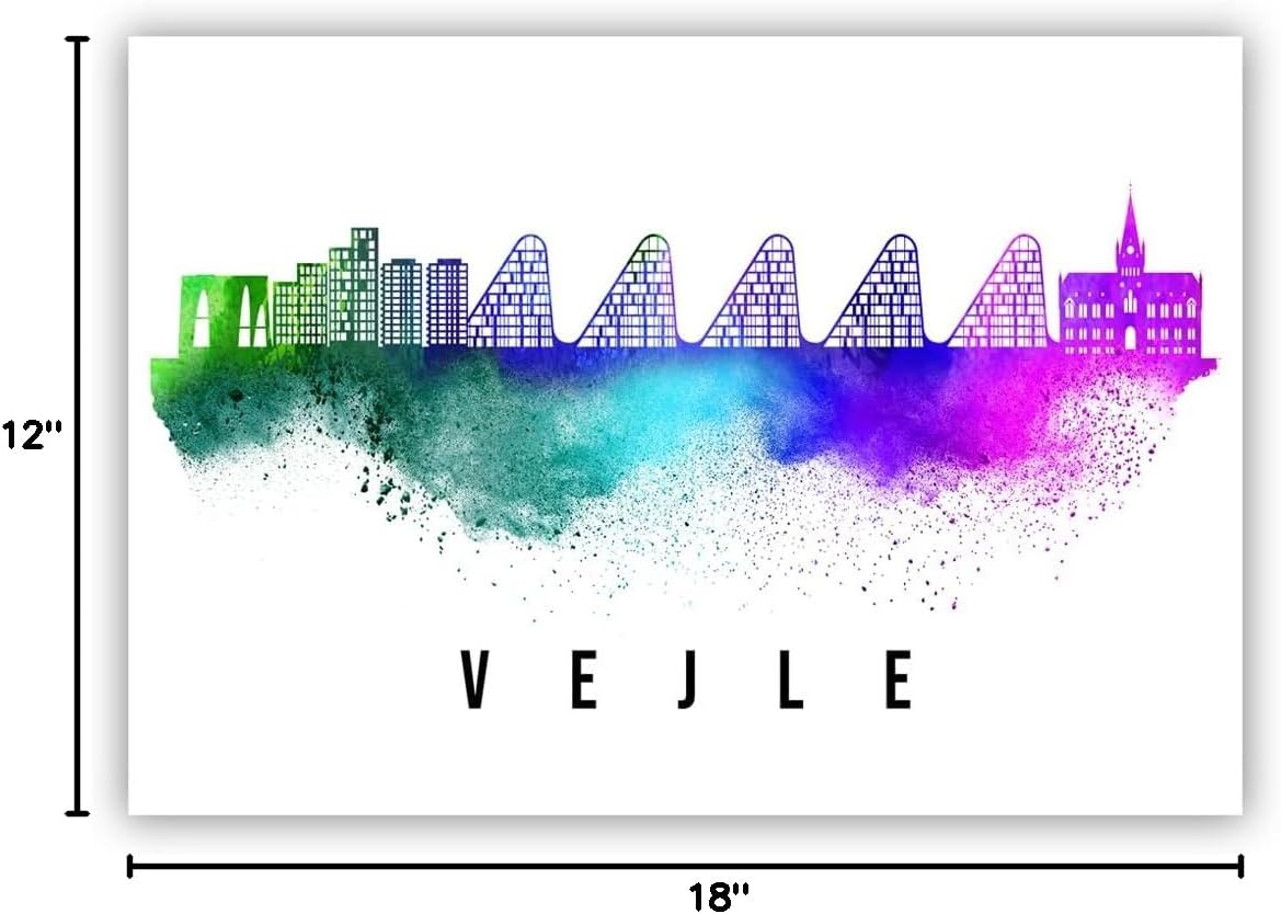 Pera Print Denmark Poster, Denmark-Vejle Poster, Denmark Illustration Skyline City Poster, Modern Skyline Poster, Cityscape and Landmark Print, Home-Office Wall Art Decoration