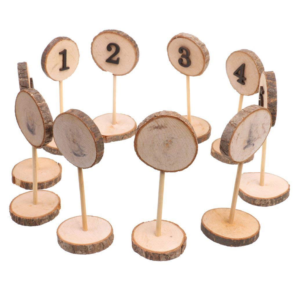 1-10 Numeri di Tavolo in Legno Rustico Fette Stick Base Sedili Carte Decor Decorazioni per Feste di Matrimonio retrò