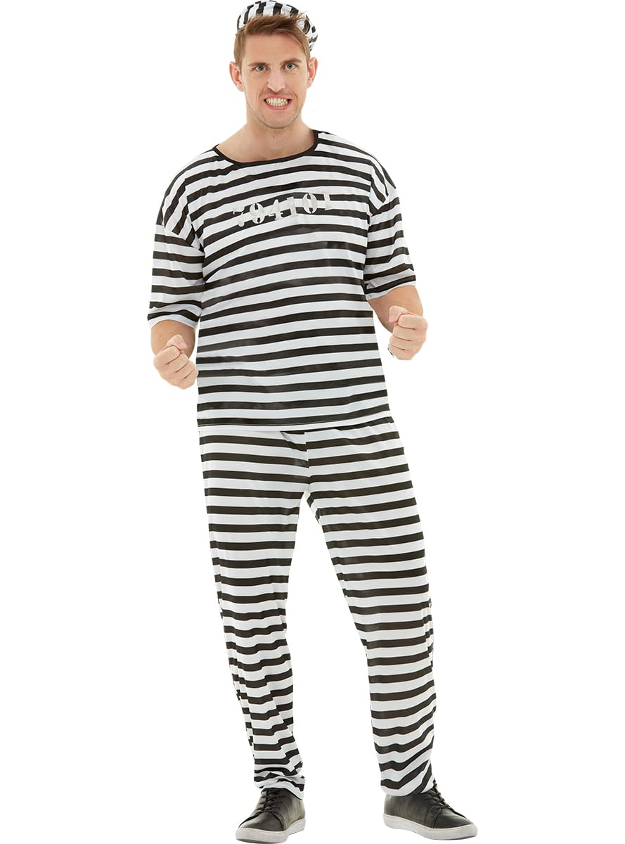 Funidelia | Disfraz de prisionero para hombre Ladrón, Preso, Delincuente, Profesiones, disfraz de despedida de soltero - Disfraz para adultos y accesorios para Fiestas, Carnaval y Halloween - Negro