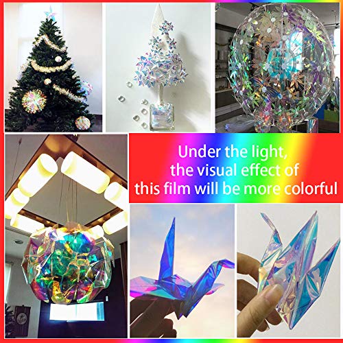 Holographic Decorative Iridescent Window Film Adhesive Glass Film Chameleon Rainbow Effect For Home Decal Diy Christmas Party Decoration, 17.7Inch X 10Feet, Cool Color #TOP2