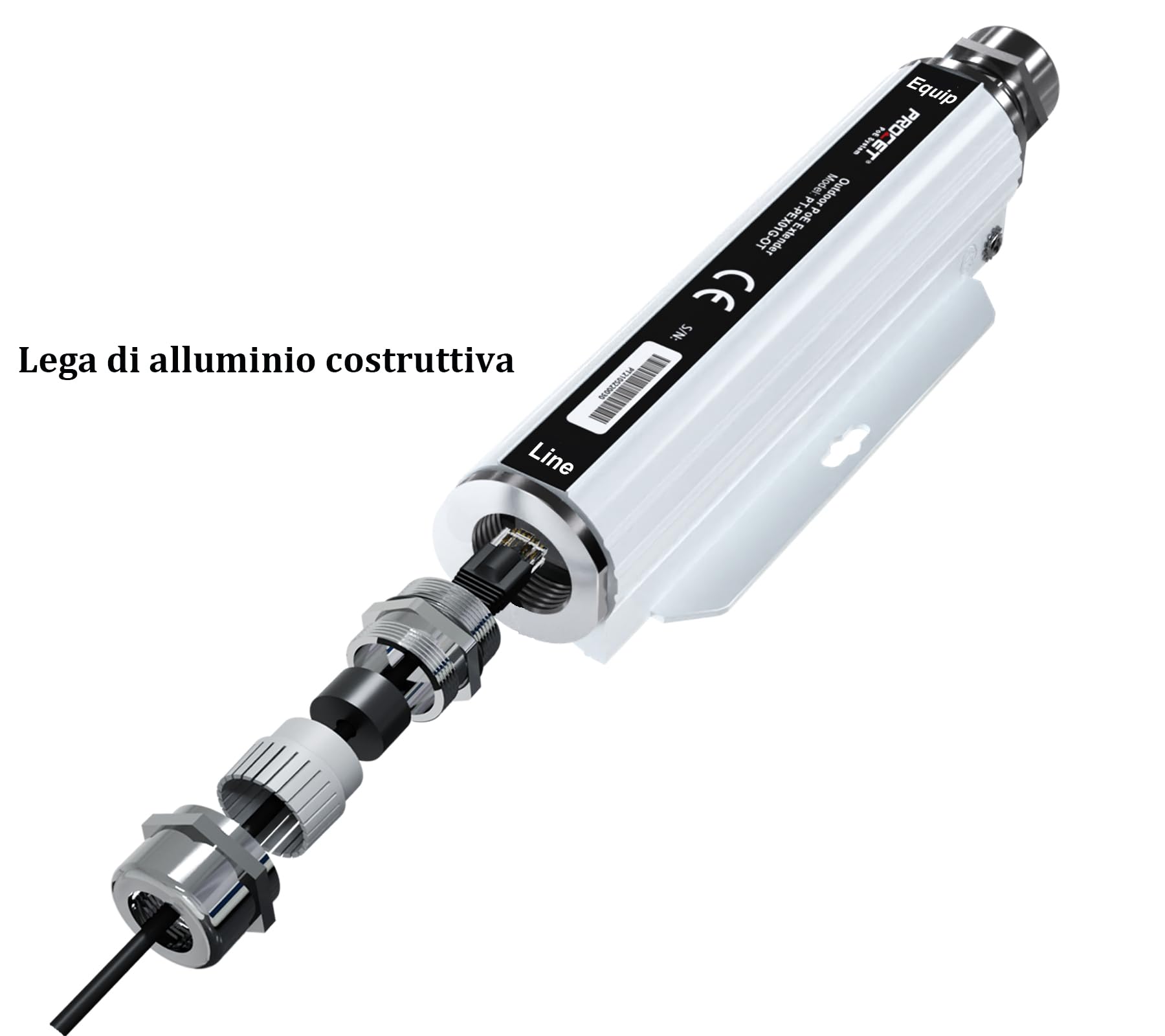 PROCET 10KV PoE Surge Protector Outdoor Gigabit Fino a 60W, 40℃ a 65℃, Lega di Alluminio IP67 Impermeabile Ethernet Thunder Surge Arrestor, PT-PR01G-OT