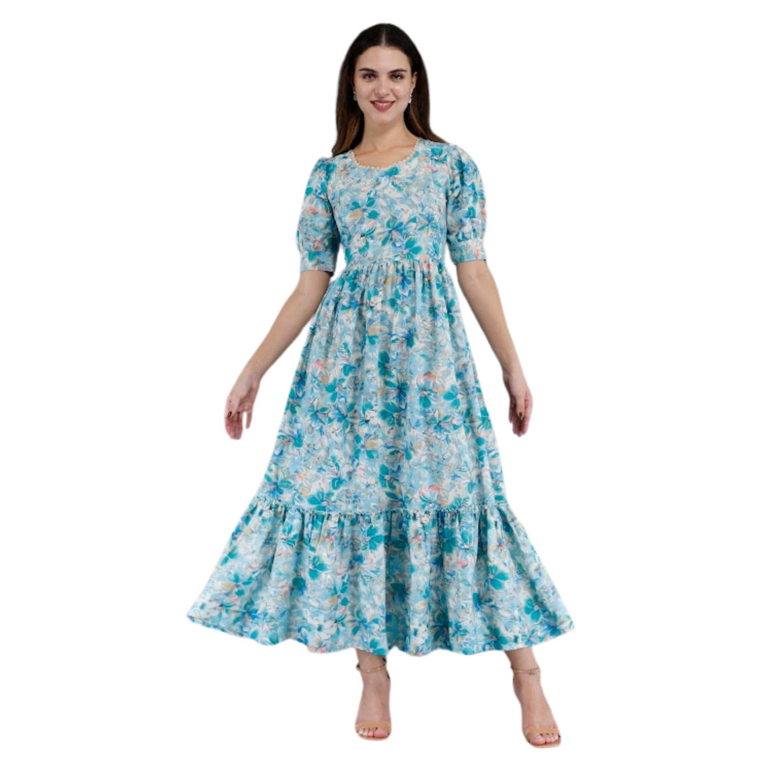 Women's Rayon Fabric Printed Regular Wear Long Anarkali Maternity Feeding Dress with Side Zipper-picture-49