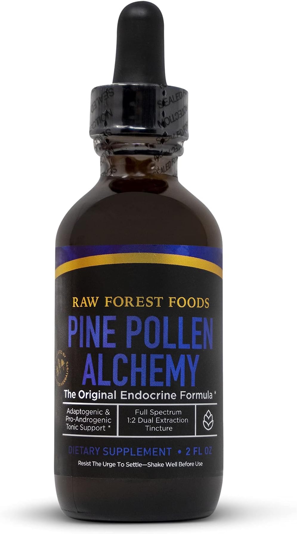Pine Pollen Alchemy Tincture — Daily Tonic, Sustained Pine Pollen Support — Adaptogenic, Pro-Androgenic — Full Potency Bioavailable Dual-Stage Tincture — Men & Women — Vegan, Gluten Free — 2 Ounces