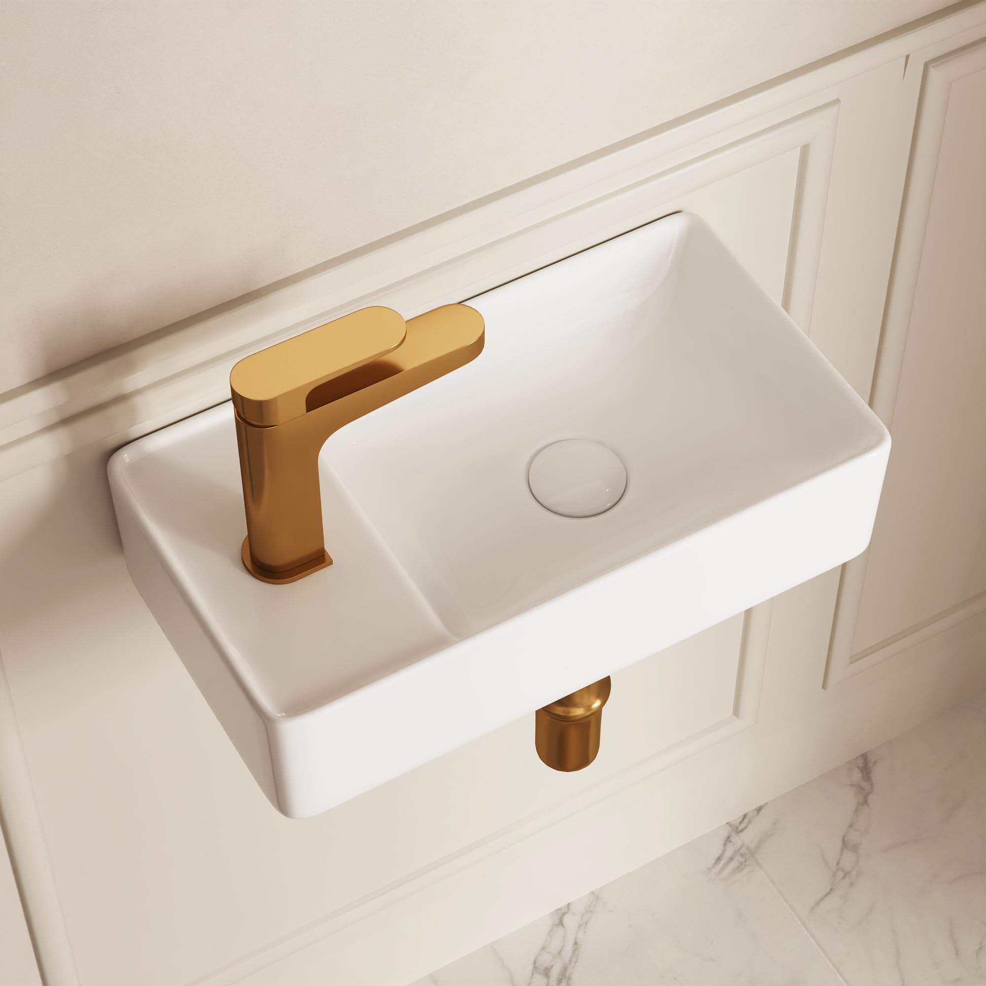 DeerValley Waschbecken, kleines Hänge-Waschbecken, rechteckiges Keramik Handwaschbecken für Badezimmer, Wohnmobil und alle kleinen Räume – Weiß / 45.5 x 25 x 11 cm