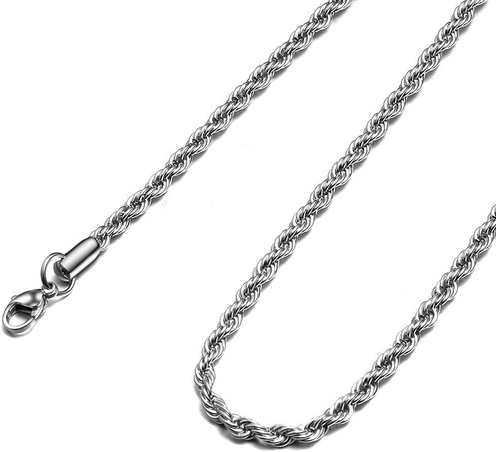 Monily 2-10mm ツイストチェーンネックレス ステンレススチールネックレス 16-38インチ メンズ レディースジュエリー