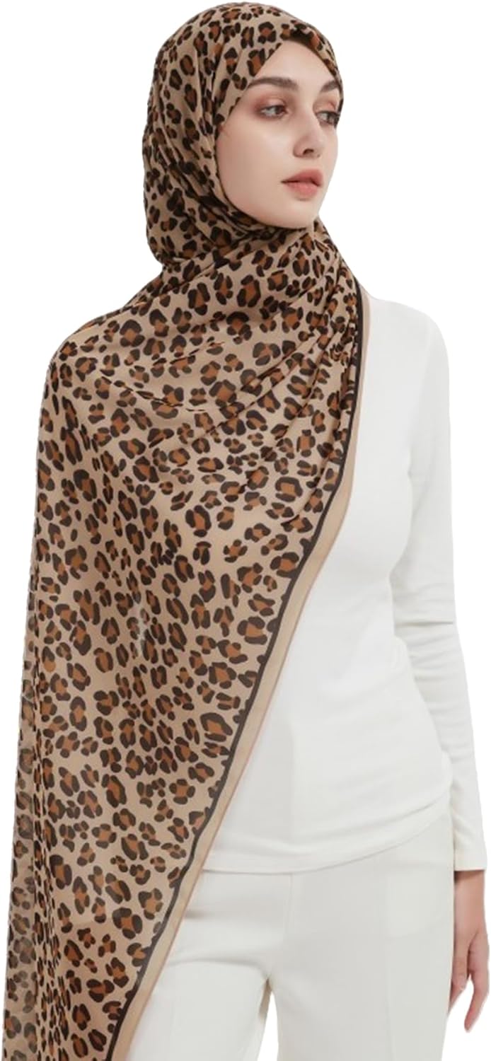 ZGMYC Women's Floral Leopard Print Hijab Scarf Soft Chiffon Muslim Head Wraps Shawls Fahion Islamic Instant Hijab - Image 3