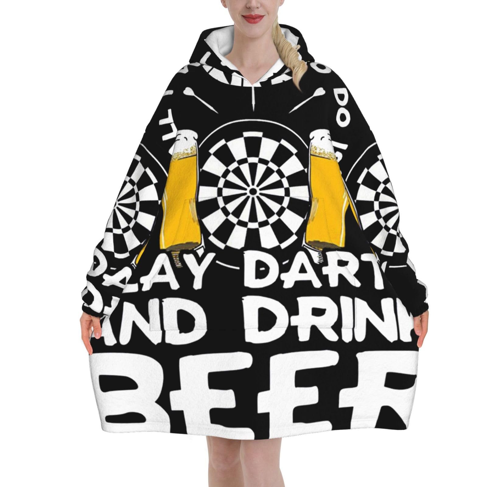 Peiyeety Unisex Darts Beer Blanket Hoodies For Women And Men Adult Oversize Wearable Blanket Hoodies For Soft And Warm