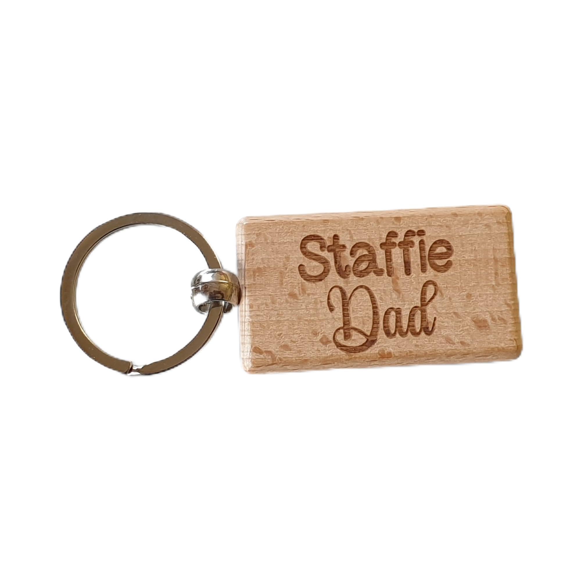 Decalarama Brown Staffie Dad Keyring Gift - Nice Cute Engraved Wooden Key Fob Novelty Dog Owner Present