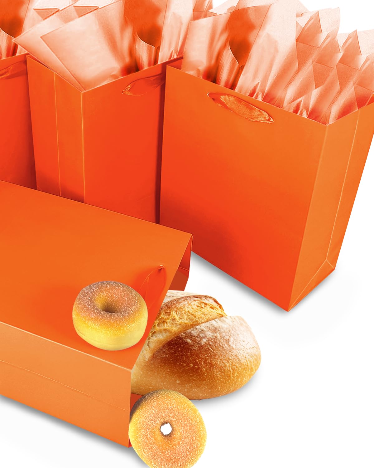 Gcardist Bright Orange Gift Bags with Tissue Paper for Wedding, Birthday, Party Supplies-7.9"x4.3"x9.6" Medium Size Cardboard Gift Bags（5pcs Bags + Tissue Paper ）
