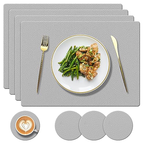 YUNJUER 4 Silicone Tablemats + 4 Coasters, Heat Resistant 450 °F, Washable and Waterproof Placemat, Easy to Clean