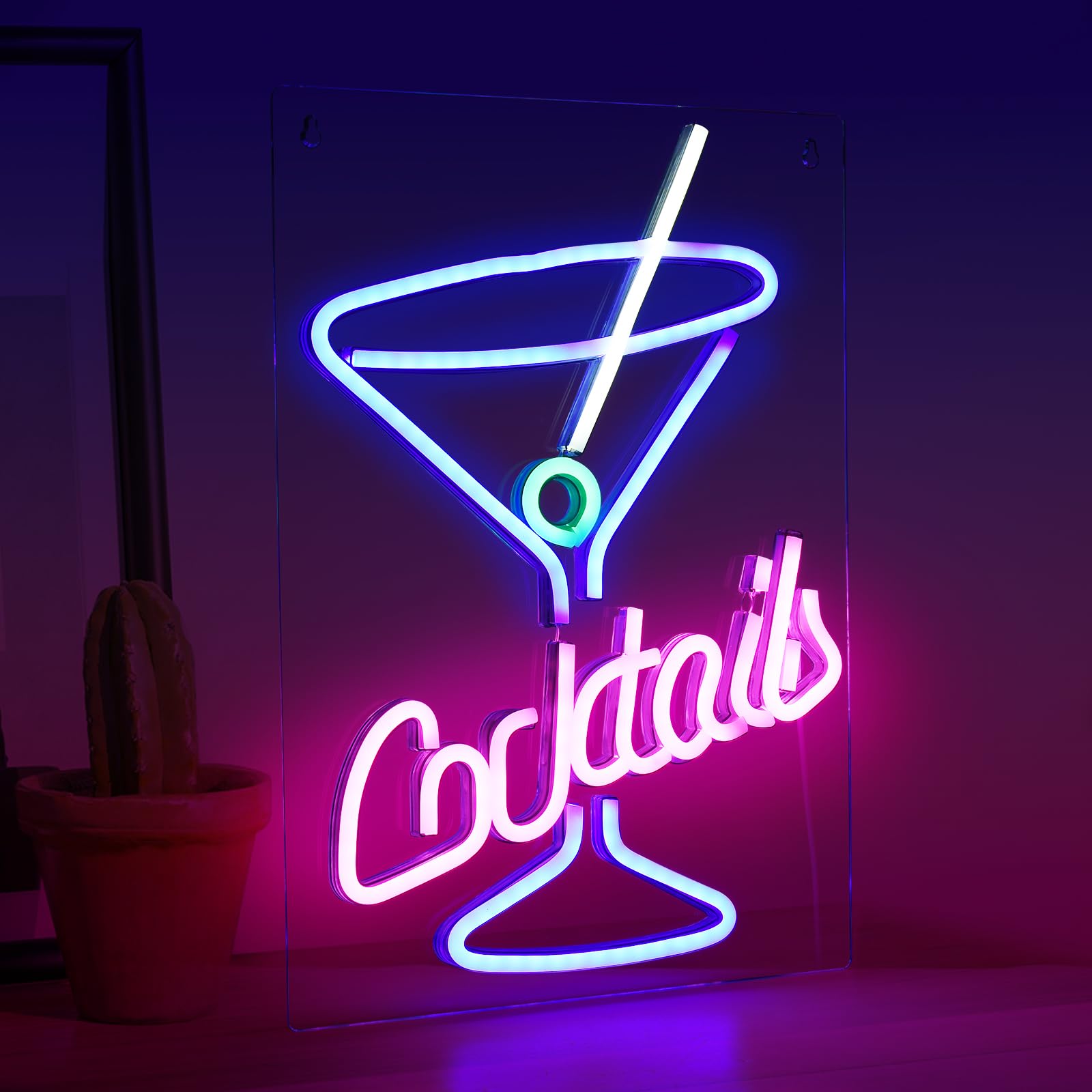 Neon Bar Sign, Cocktails Neon Sign Acrylic Neon Light Sign Pink Blue Beer Bar USB Cocktail Glass Neon Light Sign Wall Light Wedding Birthday Party Decor