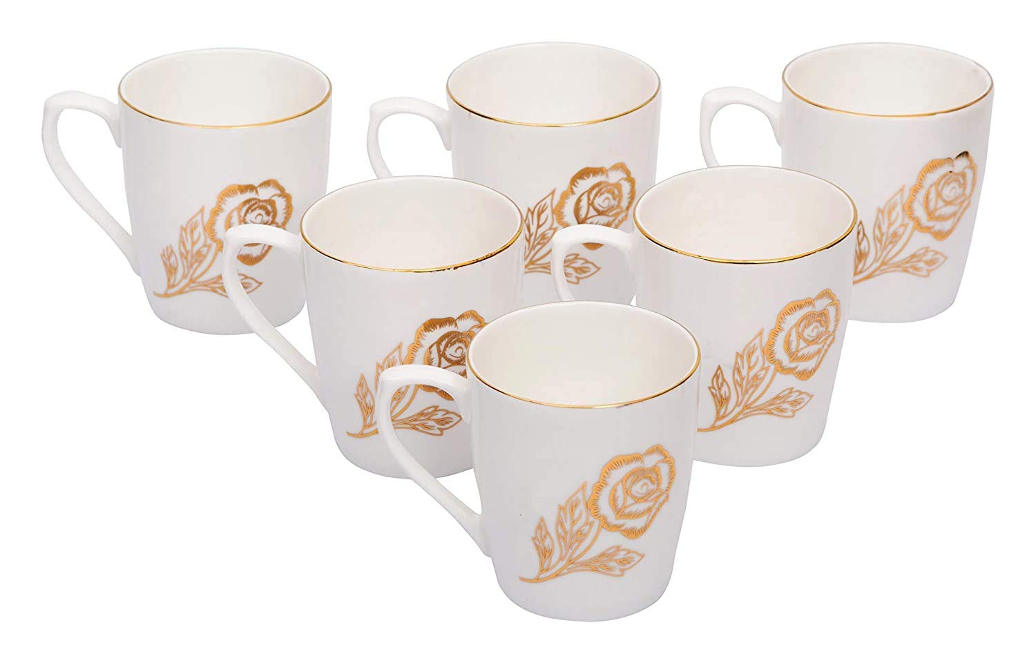 RAINCART Bone China Black Gold Coffee Mug Tea Cup, 220 ml, (Color- Black and Gold) Set of 6-Piece, Large